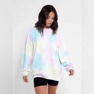 Chick-D Rainbow Tie-Dye Corded Crewneck Sweatshirt - Oversized Sweatshirt
